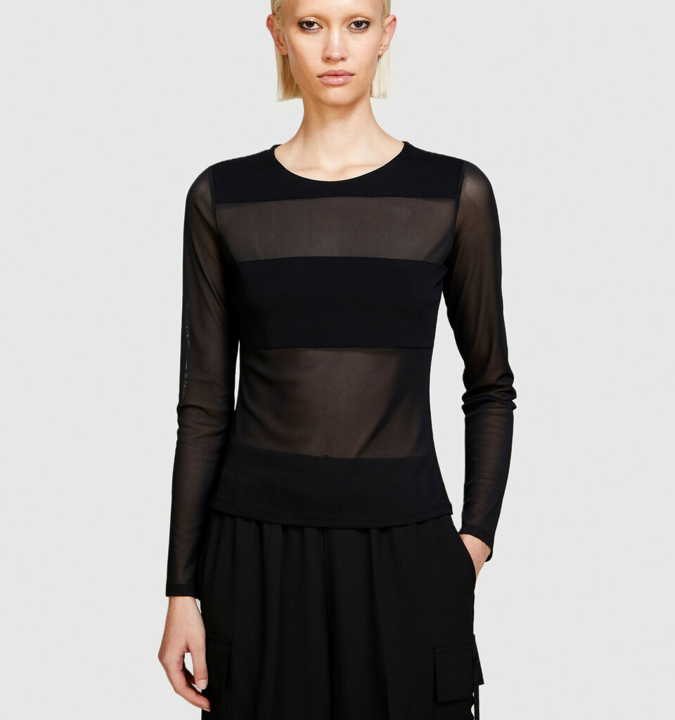 T-shirt with tulle sleeves - women's long sleeve t-shirts - Black | Sisley image number 4